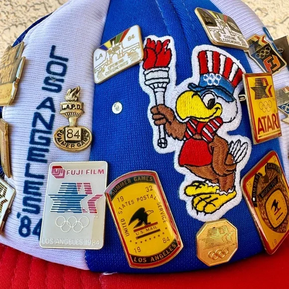 Vtg 1984 LA Olympics Hat W/vtg Olympics Pin’s USA certified